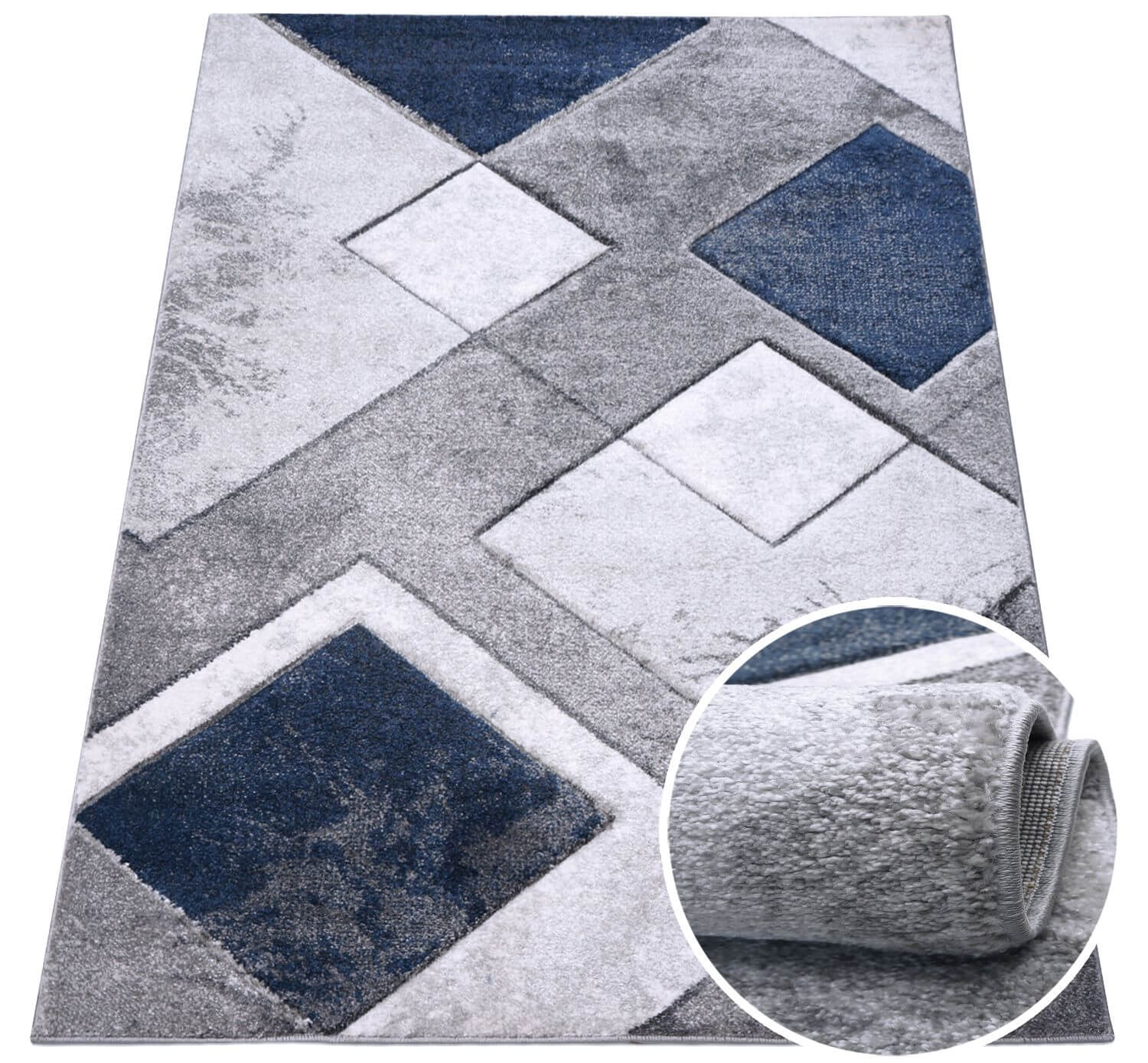 Dywan Nowoczesny Geometryczny Szaro Granatowy Soft 06