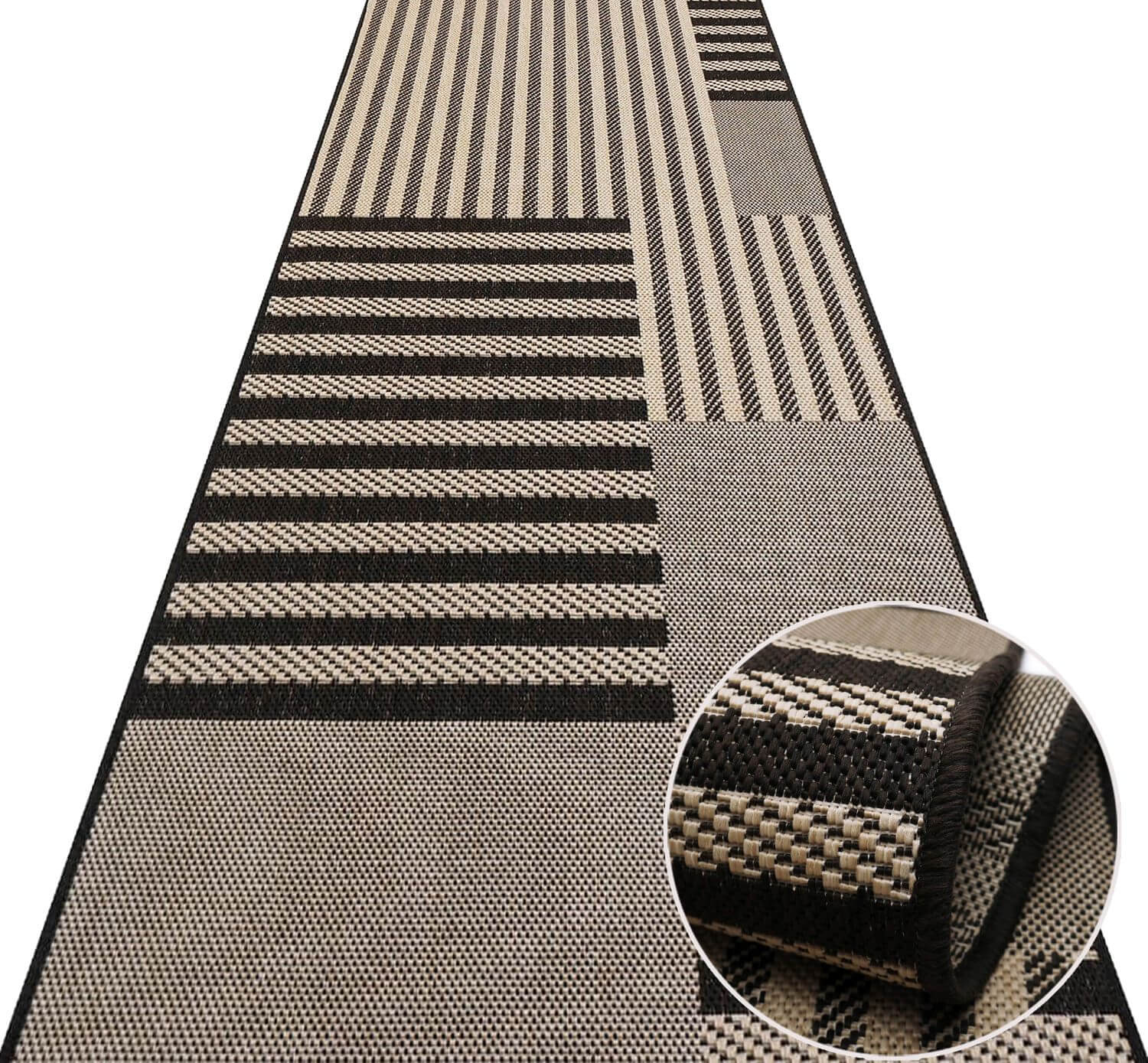 Chodnik Sznurkowy Geometryczny Beżowo Brązowy Jeans 03